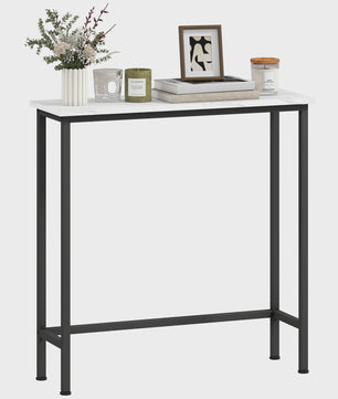 Smalle Hal Console Tafel met Marmerlook en Zwart Metaal Frame - 75x24x76 cm