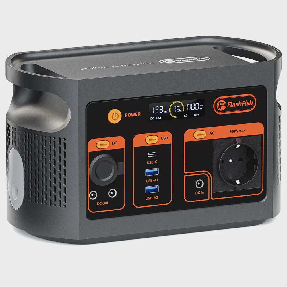 Flashfish E103 Draagbare Power Station 300W, 179Wh LiFePO4 Accu, Pure Sine Wave, Solar Generator