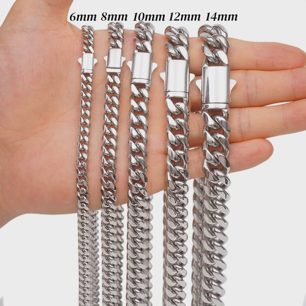 Zilverkleurige Roestvrij Staal Cubaanse Miami Link Ketting (6mm-14mm)