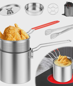 RVS Frituurpan met Mandje en Deksel - Draagbare Keuken Frituurpot