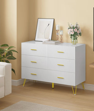 Witte Ladekast met 6 Lades - 100x75x40cm - Goudkleurige Poten - Sideboard voor Woonkamer & Slaapkamer