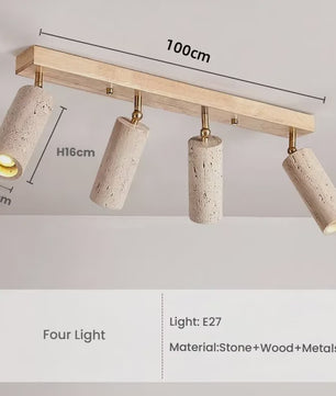 Japanse Wabi-Sabi Plafondlamp: Gele Travertin Spot met 3 Lampen