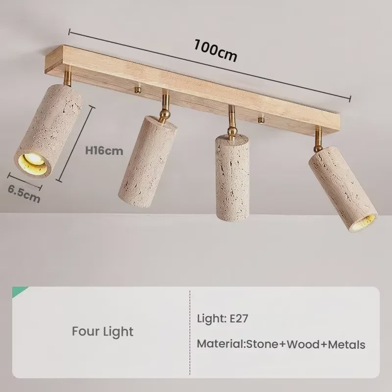 Japanse Wabi-Sabi Plafondlamp: Gele Travertin Spot met 3 Lampen
