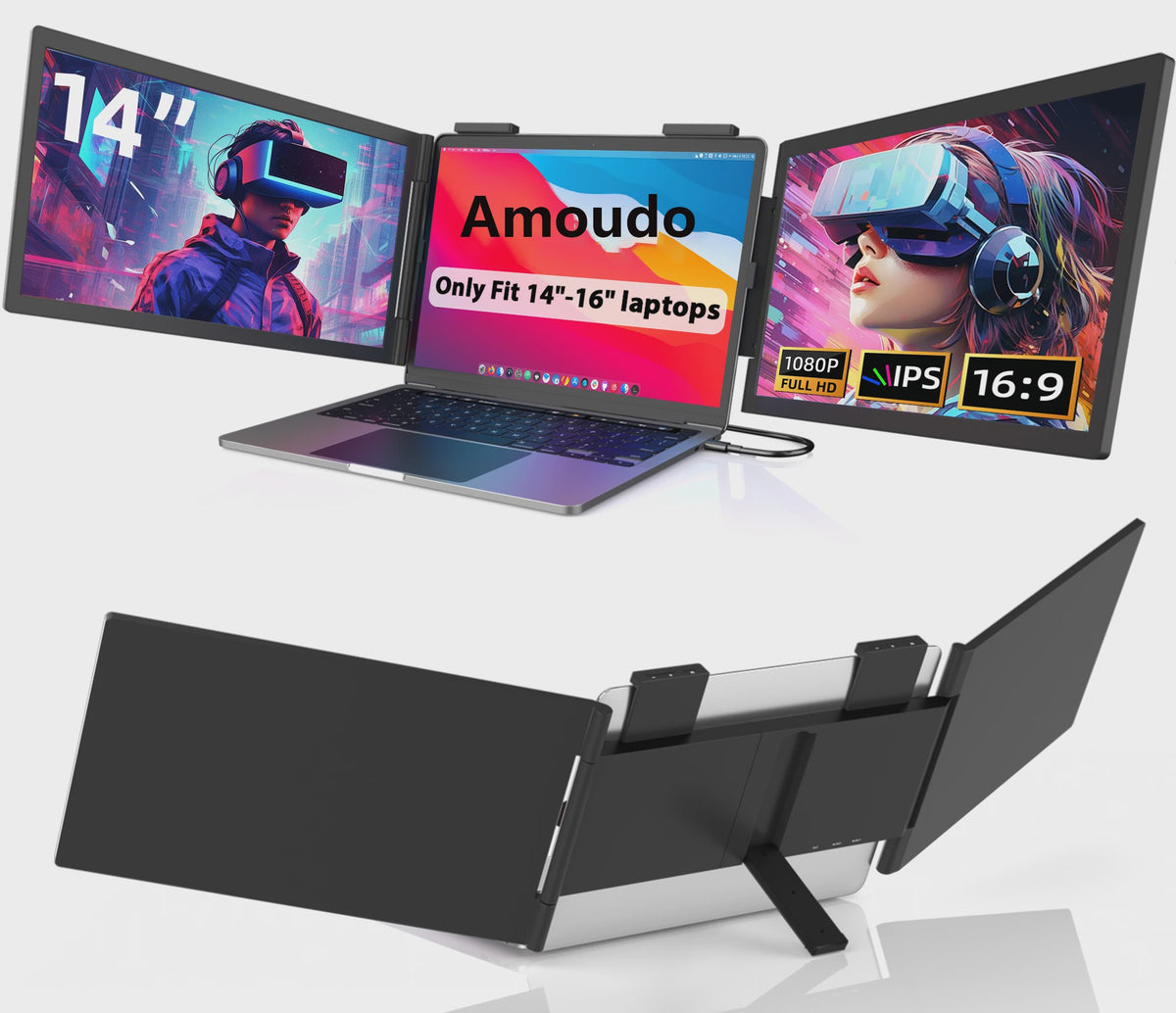 Draagbare Triple Monitor 14 Inch FHD IPS 60Hz met USB-C voor Laptops (14-16.5")