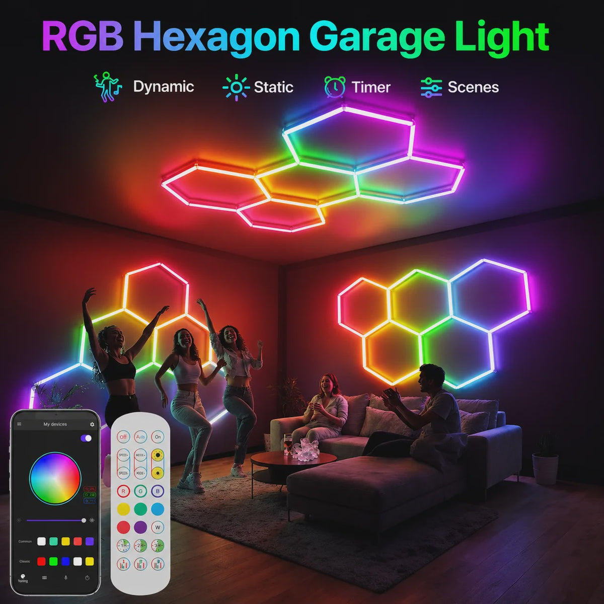 Hexagon LED Verlichting RGB - Dimbare Wandlampen & Plafondlampen voor Gaming, Feest & Garage