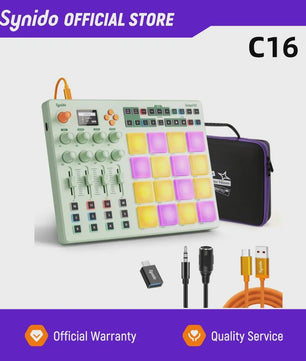 Synido TempoPAD C16: Draadloze MIDI Pad Controller met 16 RGB Beat Pads & Sequencer
