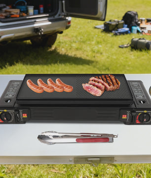 Draagbaar Camping Gasfornuis met 2 Brander, Bakplaat & Koffer
