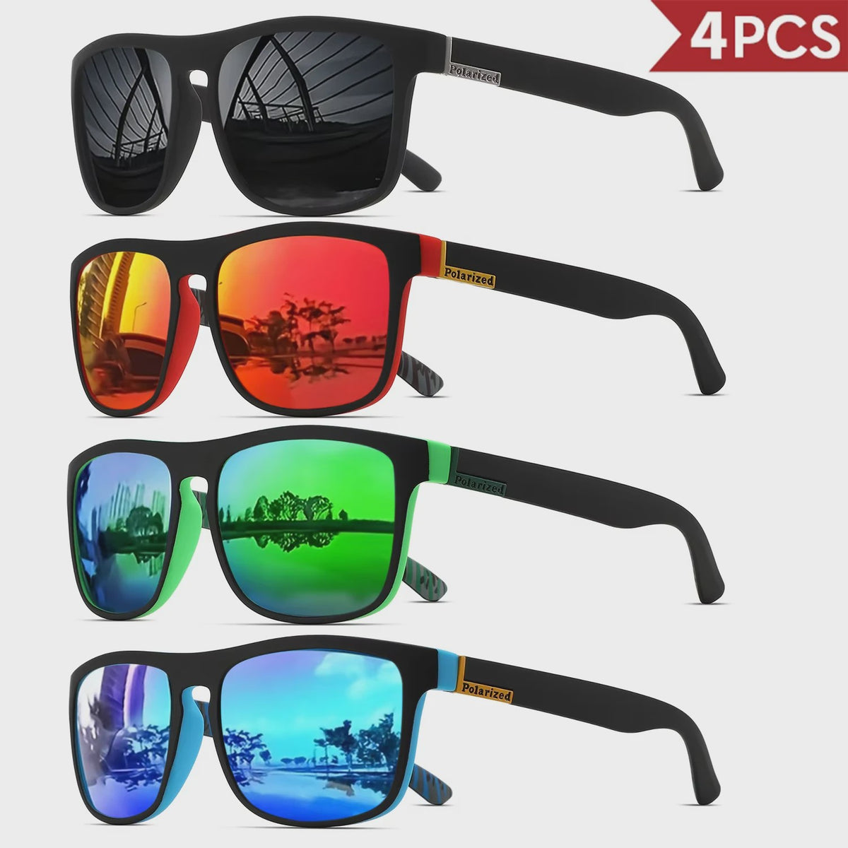 4x Klassieke Gepolariseerde Sport Zonnebril Heren Dames - Lichtgewicht PC Frame UV400