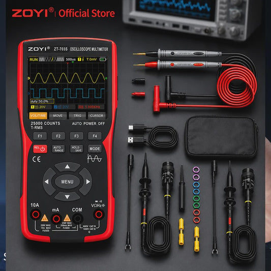 ZOYI ZT-703S: 3-in-1 Oscilloscope, Multimeter & Signaalgenerator (50MHz)