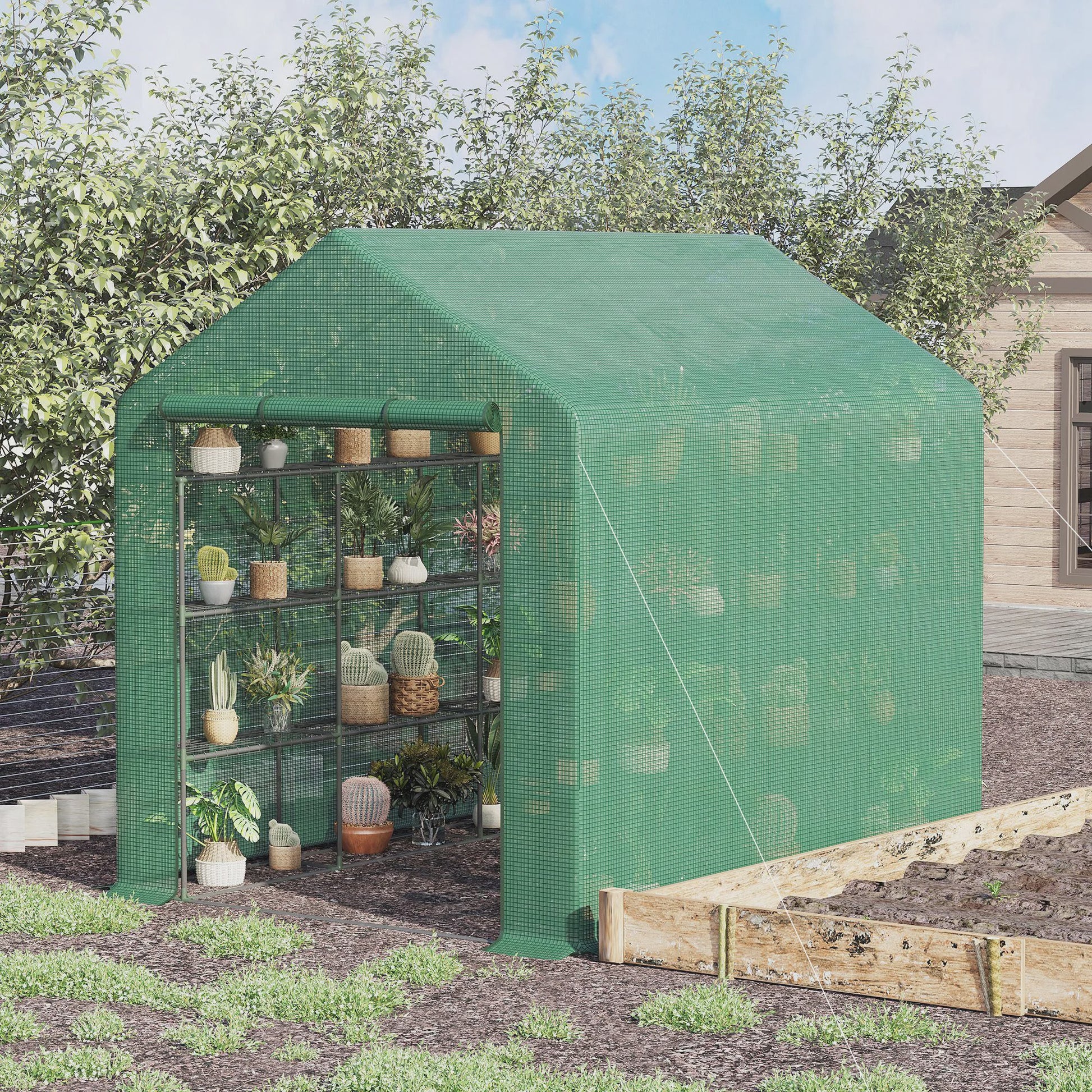 Outsunny Kleine Kweekkas met 4 Legborden - 244x180x210 cm - Groen
