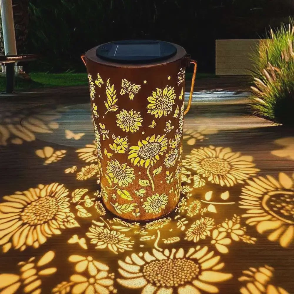 Zonnebloem Lantaarn: Waterdichte Buitenlamp met Licht- en Schaduweffect, Solar Powered voor Tuinpad, Gazon, Patio Decoratie