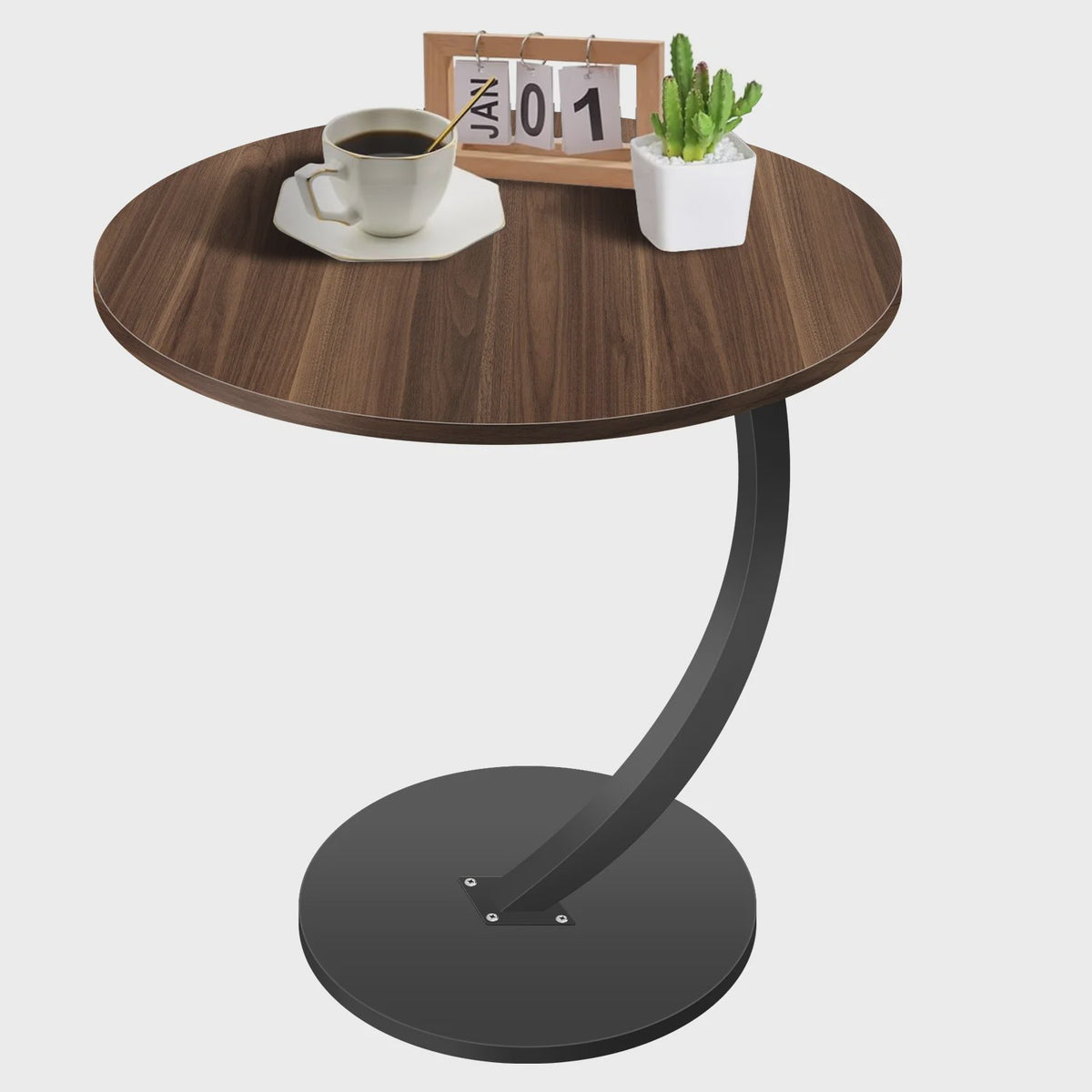 Ronde bijzettafel met C-vormige poot - Compact en stijlvol