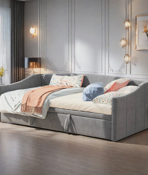 Uitschuifbare Daybed Sofa Bed 90/180x200 cm - Gestoffeerd Slaapbank met Uittrekbaar Bed