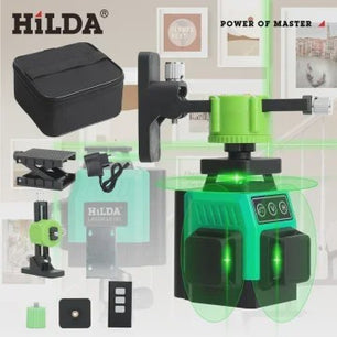 HILDA 3D Laser Waterpas - 12 Groene Lijnen, Zelfnivellerend, 360° Kruis, Draagbaar