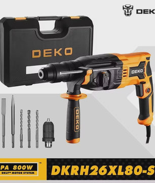 DEKO DKRH26XL80-ST Elektrische Boorhamer - 4 Functies, 800W, SDS Plus