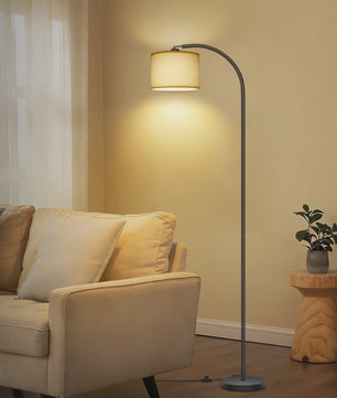 Verstelbare Boog Vloerlamp met Linnen Kap - 12W Warm Wit Licht
