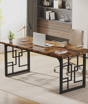 Tribesigns Bureau 160cm - Industrieel Hout & Zwart Metaal - Ruim Werkbureau