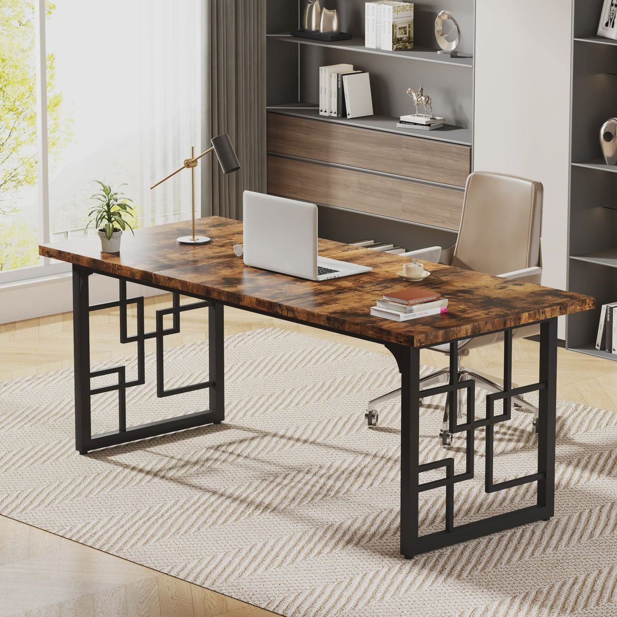 Tribesigns Bureau 160cm - Industrieel Hout & Zwart Metaal - Ruim Werkbureau