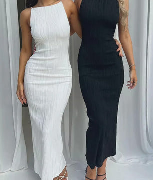 Elegante Maxi Jurk met Ruches en Split - Mouwloos Zomerjurkje