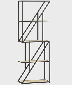 Industriële Boekenkast 5 Lagen met Open Planken en Stalen Frame - 60x30x165 cm Eikenlook