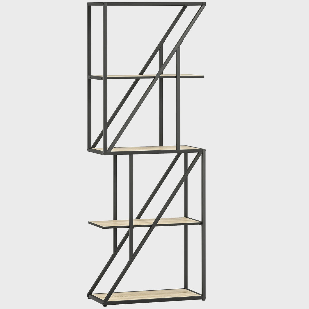 Industriële Boekenkast 5 Lagen met Open Planken en Stalen Frame - 60x30x165 cm Eikenlook