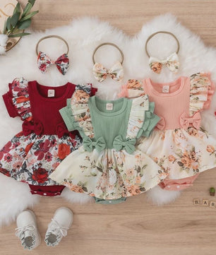 Zomerse Baby Jurk Romper met Strikjes en Bloemenprint - Katoen