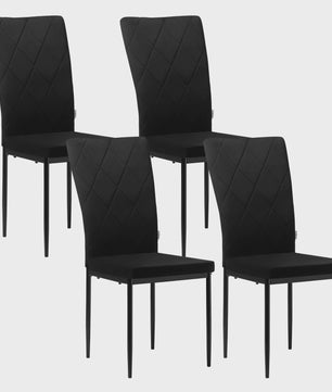 Set van 4 Luxe Eetkamerstoelen met Hoge Rugleuning - Gestoffeerd Velours & Stalen Poten