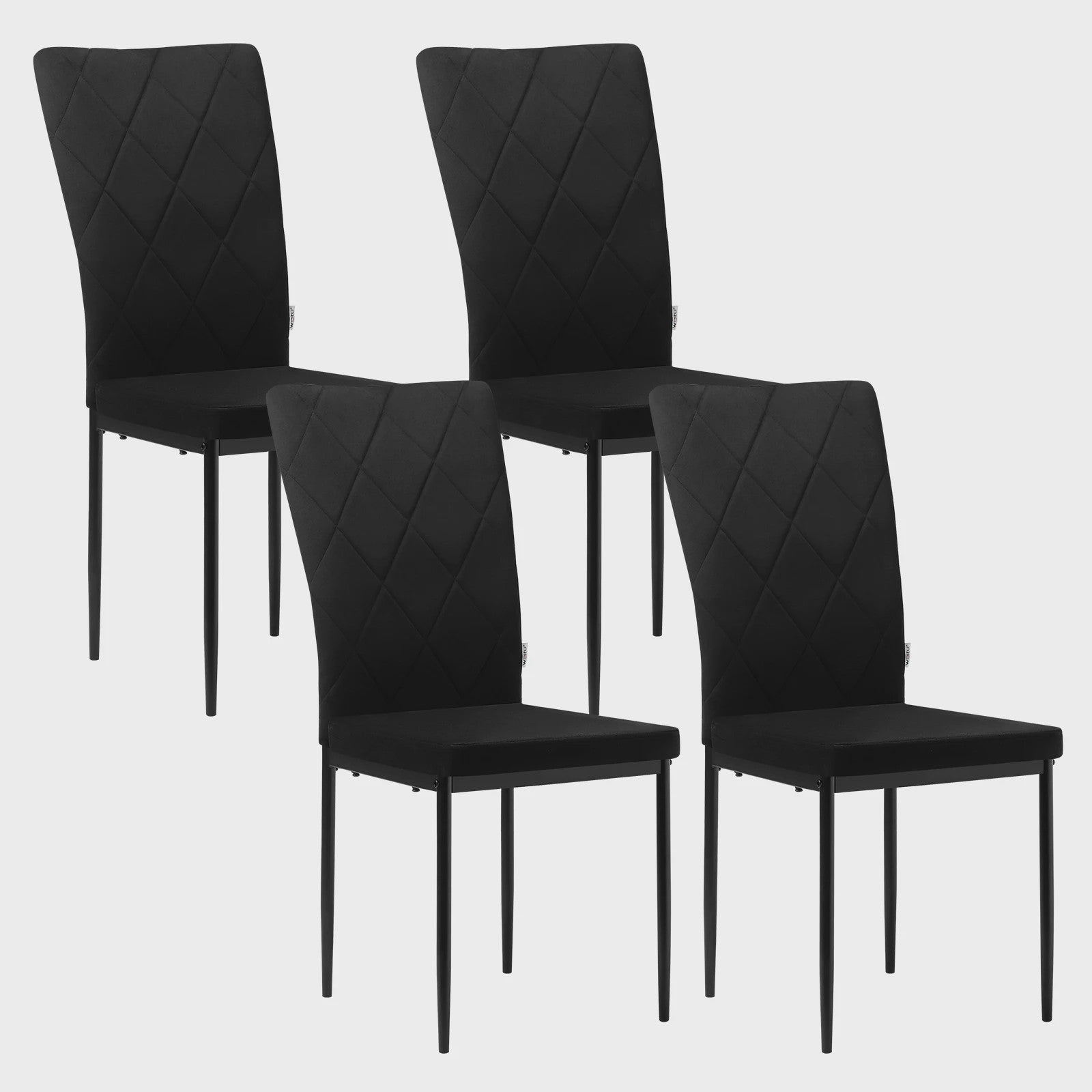 Set van 4 Luxe Eetkamerstoelen met Hoge Rugleuning - Gestoffeerd Velours & Stalen Poten