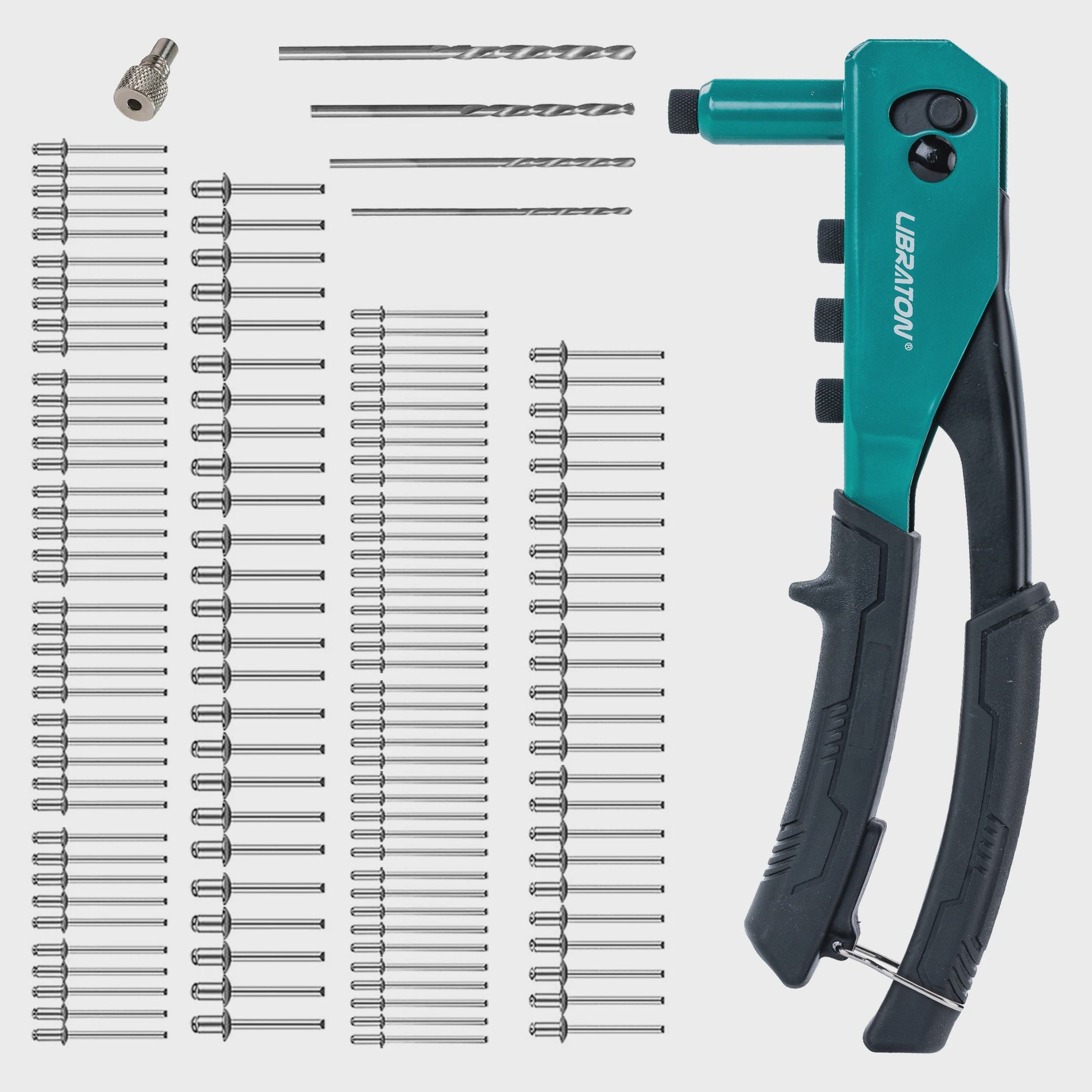 Libraton Klinknageltang Set: Heavy-Duty Handklinknageltang met 130 Klinknagels en 4 Boren