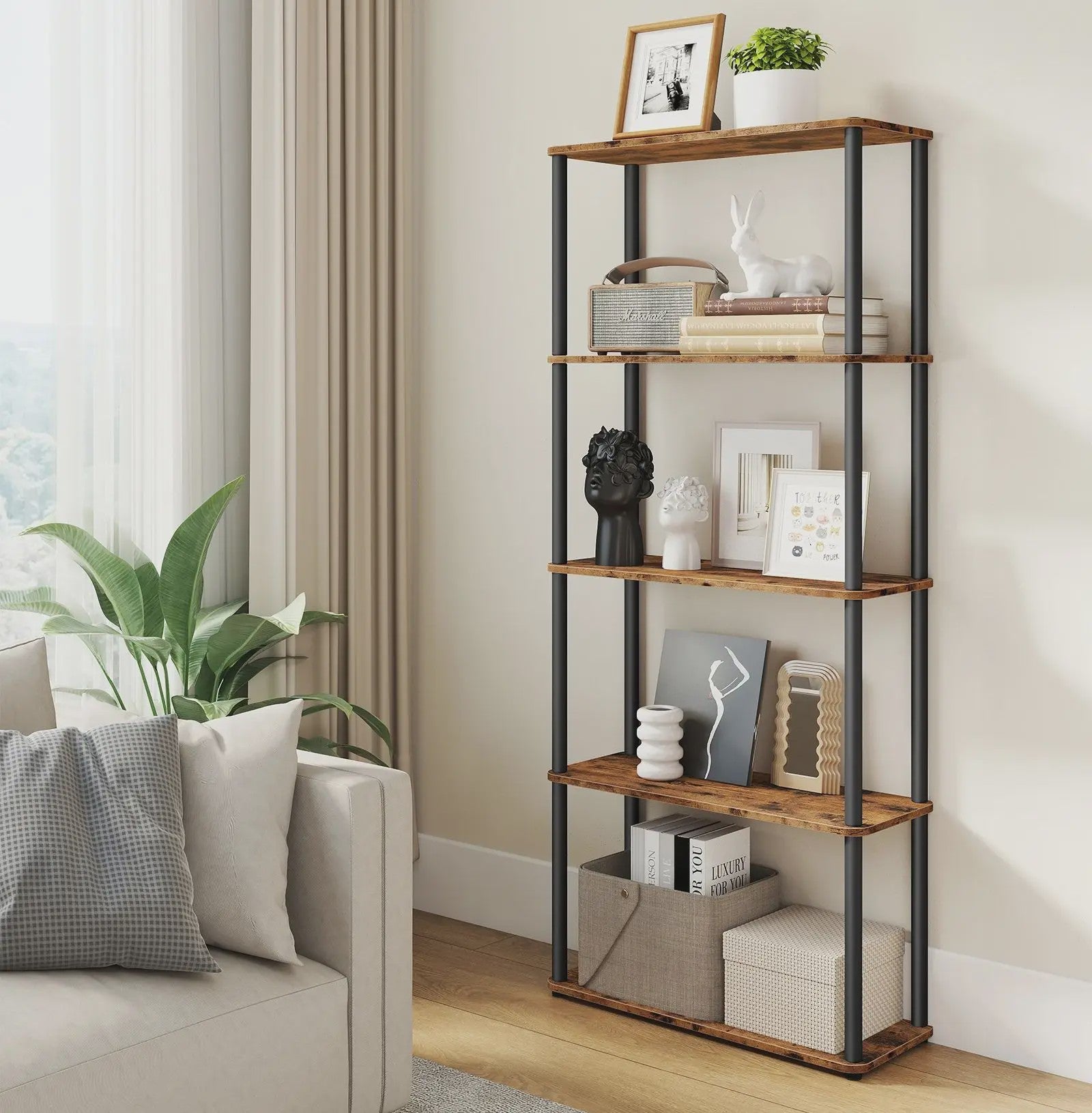 Industriële Stellingkast 5 Niveaus - 60x23.8x139 cm - Bruin-Zwart