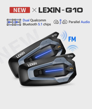 LEXIN G10 Motorhelm Intercom Systeem - 8 Rijders, Bluetooth 5.1, Parallel Audio & Muziek Delen