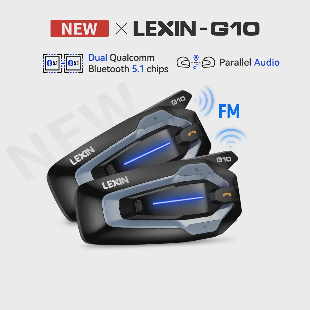 LEXIN G10 Motorhelm Intercom Systeem - 8 Rijders, Bluetooth 5.1, Parallel Audio & Muziek Delen