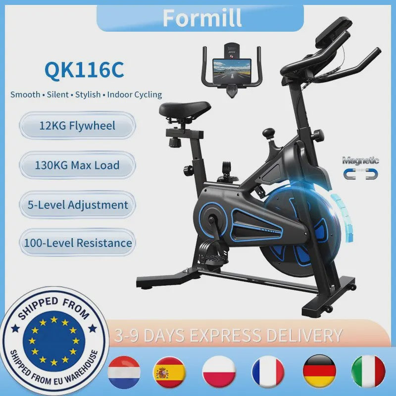 Formill QK116C Hometrainer - Magnetische Spin Bike met 12kg Vliegwiel & LCD Display