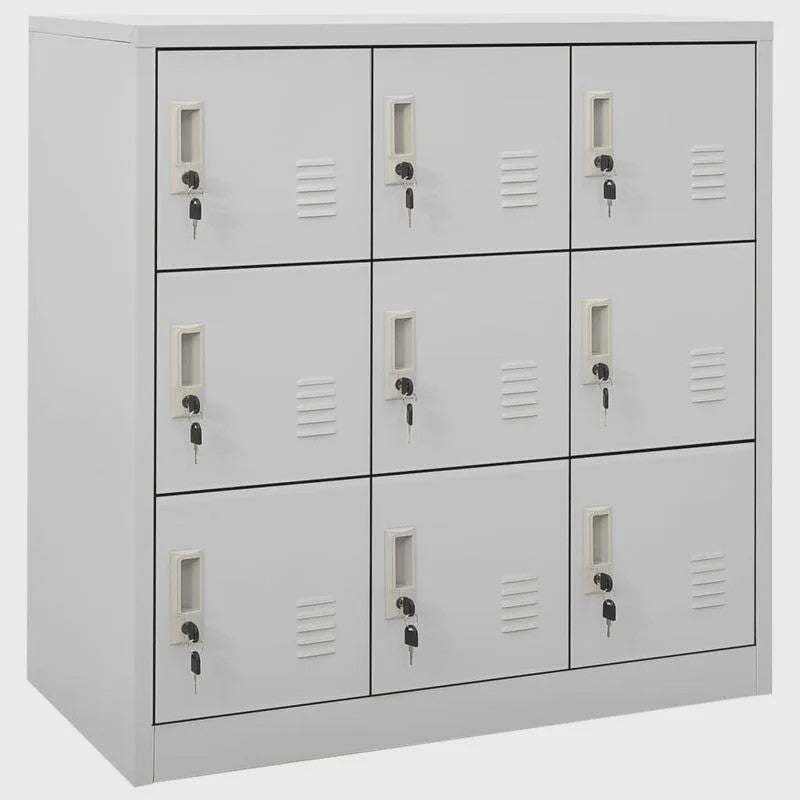 Grijze Lockerkast met Sleutelslot - 9 Vakken - Staal - 90x45x92.5 cm