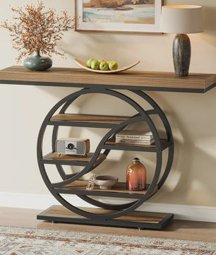 Industriële Console Tafel 120cm met 6 Niveaus en Geometrisch Metalen Frame