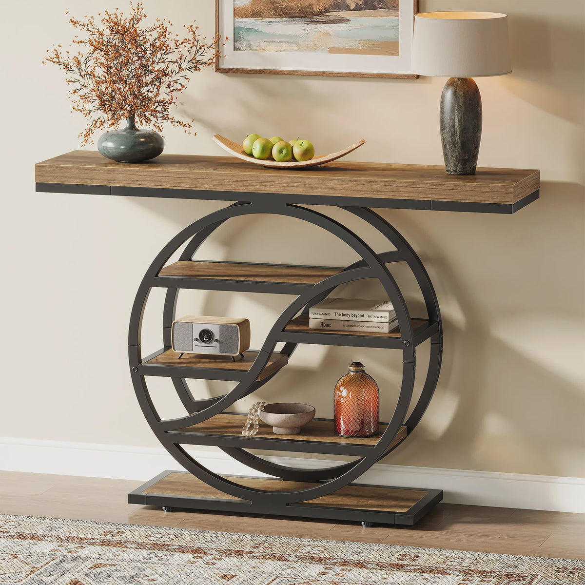Industriële Console Tafel 120cm met 6 Niveaus en Geometrisch Metalen Frame