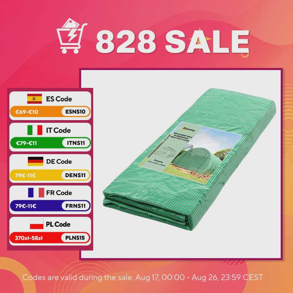 Outsunny Tunnel Kas Cover 6x3x2m met 12 Ramen en Roldeur - Bescherm uw Tuin
