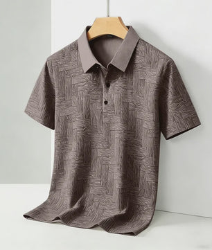 Heren Polo Shirt Korte Mouw met Weefpatroon en Contrastkraag - Comfortabel & Stijlvol