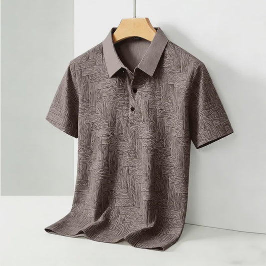 Heren Polo Shirt Korte Mouw met Weefpatroon en Contrastkraag - Comfortabel & Stijlvol