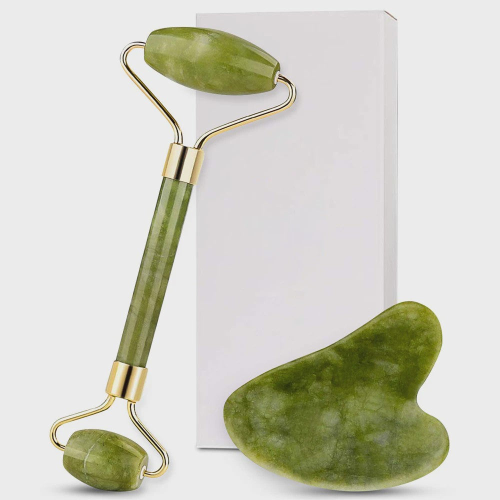 Jade Roller & Gua Sha Set: Dubbelzijdige Gezichtsroller voor Lifting en Ontzwellen