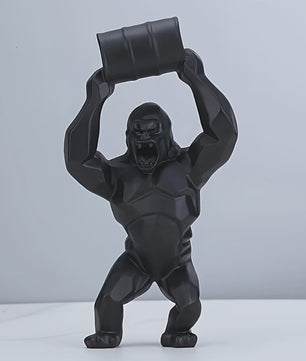 Unieke Gorilla Beeld met Vat - Hars Decoratie voor Woonkamer