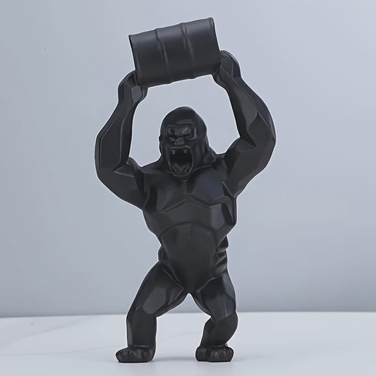 Unieke Gorilla Beeld met Vat - Hars Decoratie voor Woonkamer