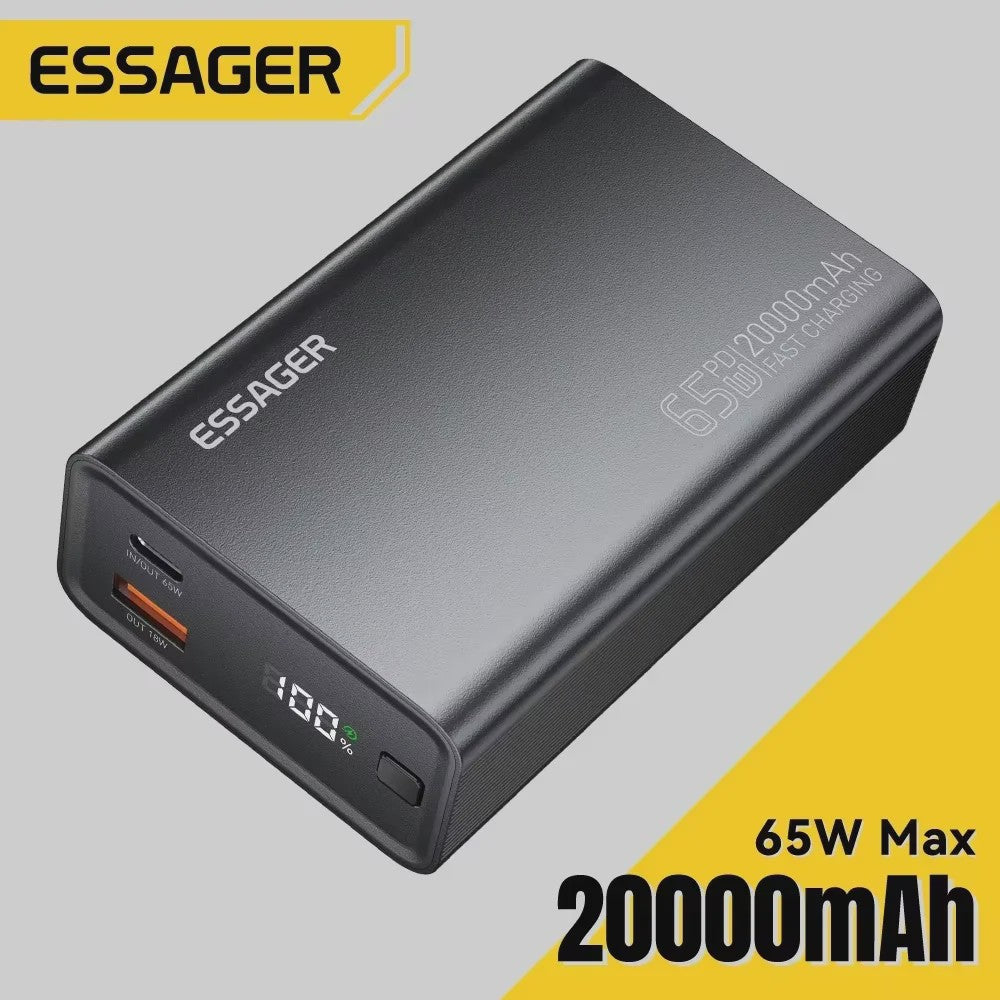 Essager Powerbank 20000mAh PD 65W Fast Charge - Draagbare Externe Batterij voor Telefoons & Laptops