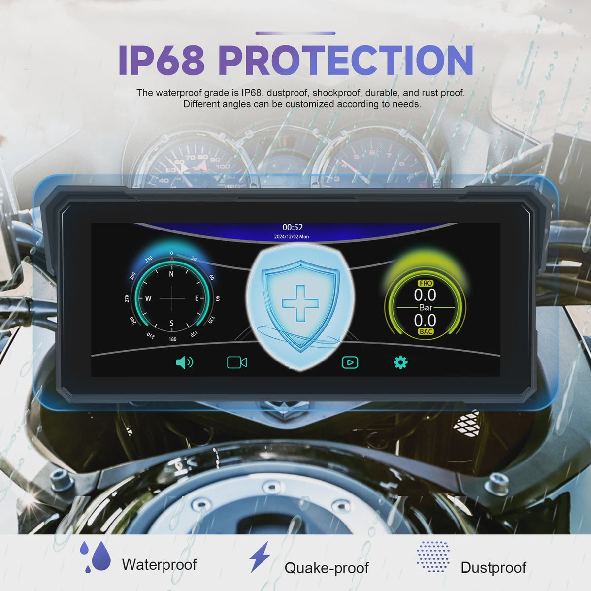 Podofo 8.1" Motorfiets Dashboard: Smart Player met CarPlay, Android Auto & Navigatie