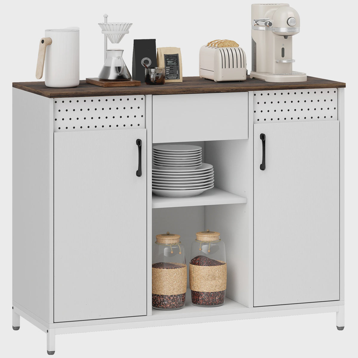 Homcom Sideboard Woonkamer met Deuren, Lade en Open Vakken - Stijlvolle Opbergkast