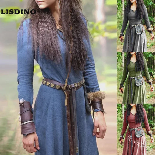 Middeleeuwse Maxi Jurk voor Dames - Vintage Elf/Renaissance Stijl met Lange Mouwen