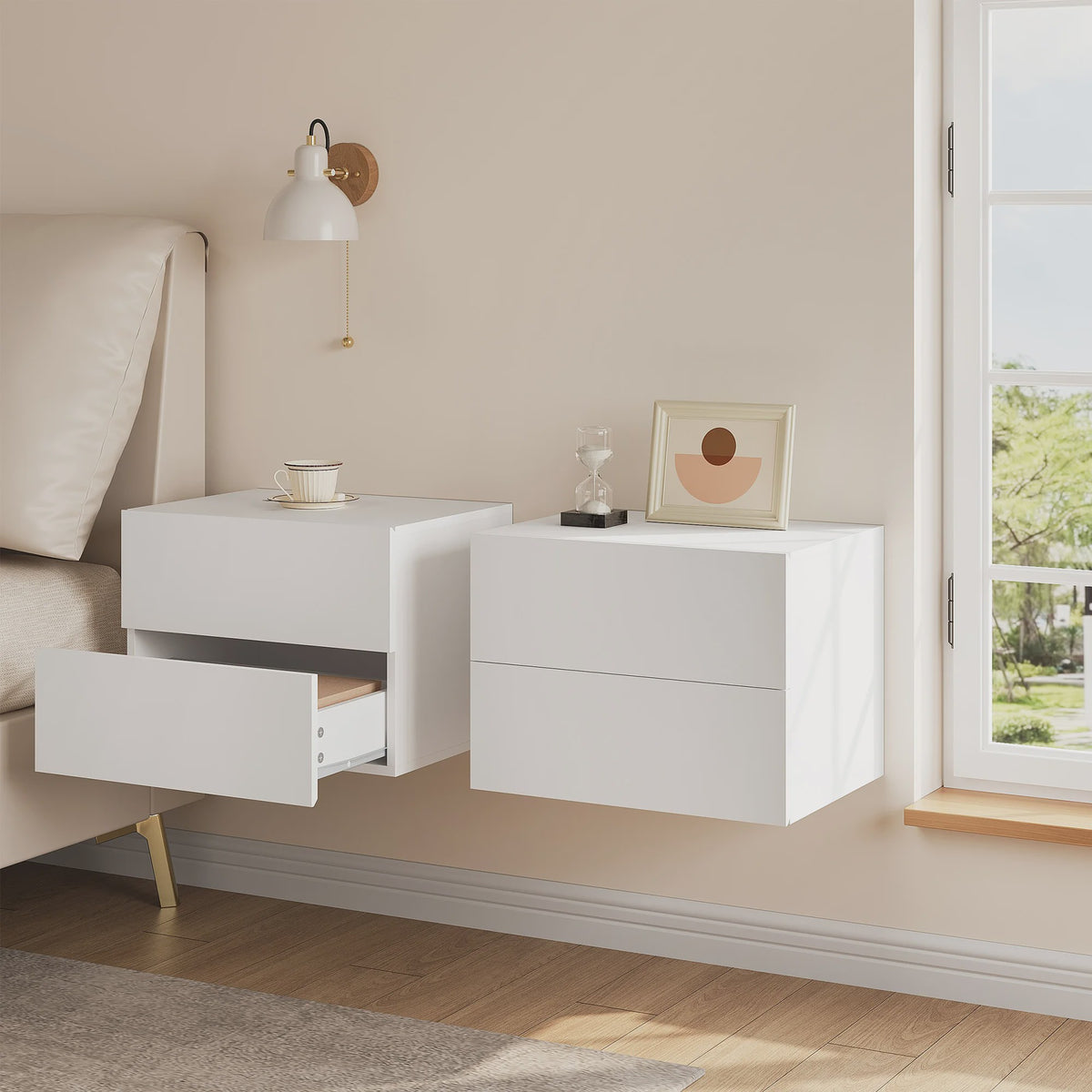 Zwevende Nachtkastje met Lade - Wandmontage - Modern Design (2 Stuks)