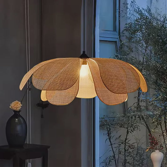 Retro Rotan Bloem Hanglamp - Sfeervolle Verlichting voor Woonkamer, Slaapkamer & Eetkamer