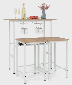 Compacte Bartafel Set met 2 Barkrukken, Wijnglashouders en Flessenrek - Ideaal voor Keuken of Eethoek
