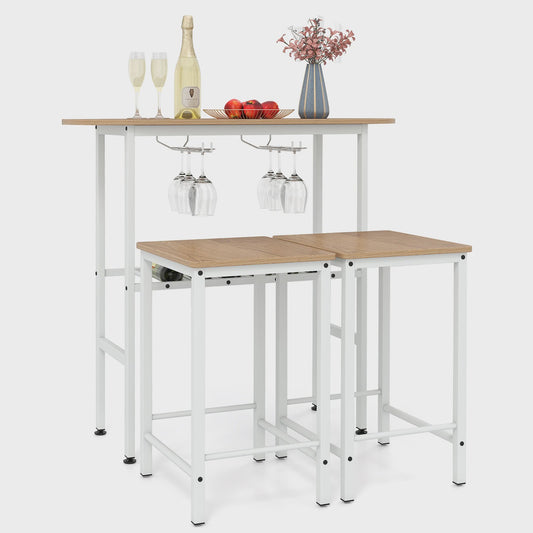 Compacte Bartafel Set met 2 Barkrukken, Wijnglashouders en Flessenrek - Ideaal voor Keuken of Eethoek
